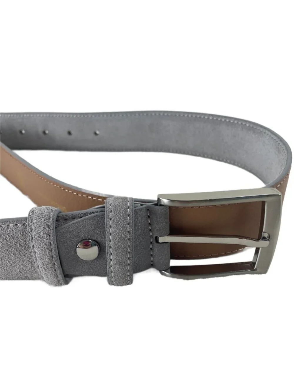 Ground Mind Mens Gray Suede Belt Size 46 Brushed‎ Silver Buckle Modern Uniform